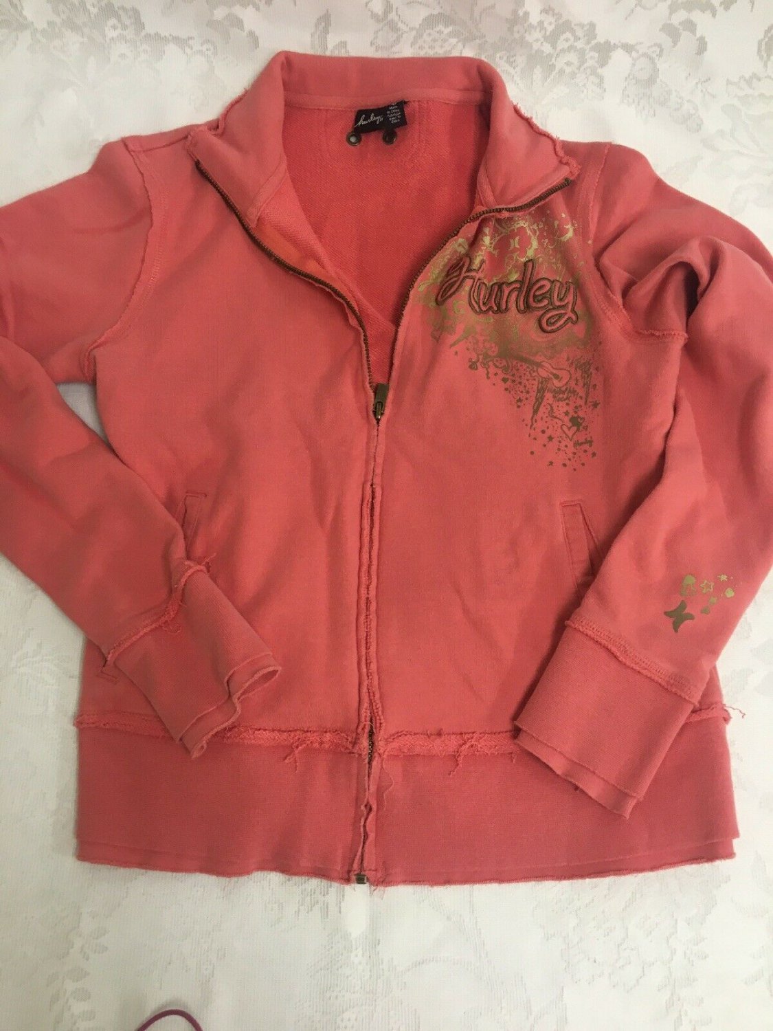 Hurley Zip Up Womens Size Medium Logo Sweatshirt Jacket Coral