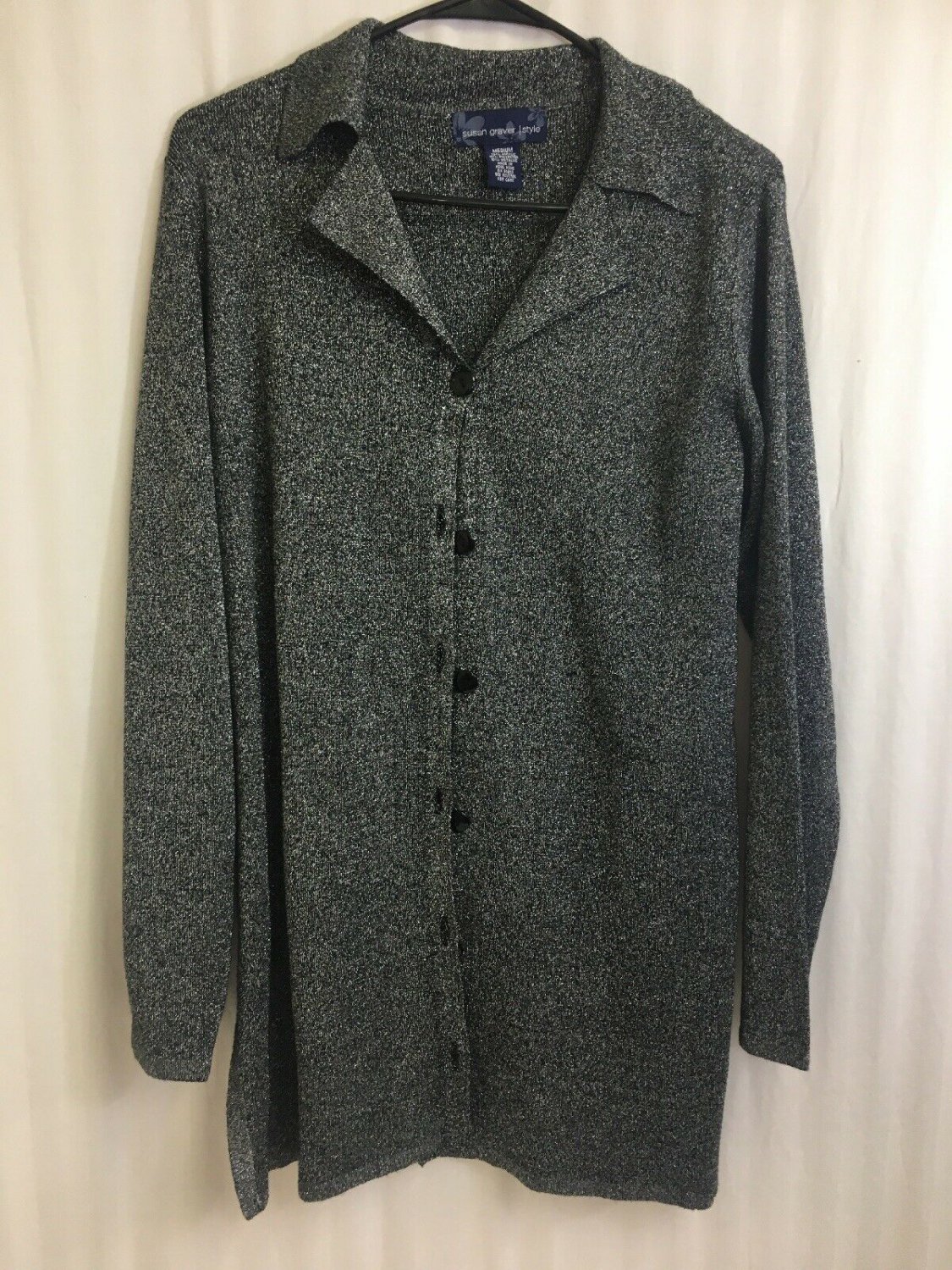 Susan Graver Sparkley Jacket Top Long Womens Medium Metallic