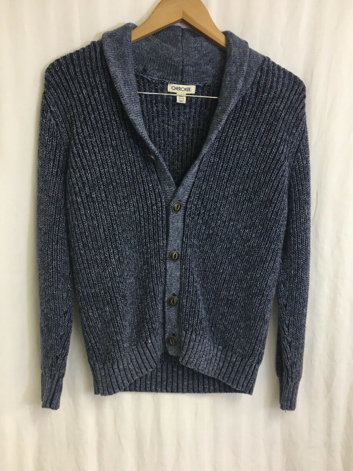 Cherokee Sweater Button Front Womens L 12-14 cable Knit Cardigan Cotton Blue