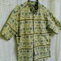 WOOLRICH Cream Fish Stripe Men's Short Sleeved Shirt Size L NICE