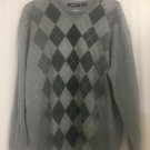 Claiborne Sweater Mens Size XXL Gray Diamond Pattern Long Sleeve Cotton Pullover
