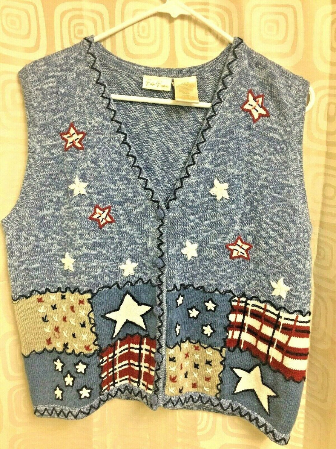 Bobbie Brooks Knit Vest 4th Of July Stars Womens XL Red White Blue Patriotic