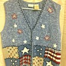 Bobbie Brooks Knit Vest 4th Of July Stars Womens XL Red White Blue Patriotic