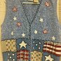 Bobbie Brooks Knit Vest 4th Of July Stars Womens XL Red White Blue Patriotic