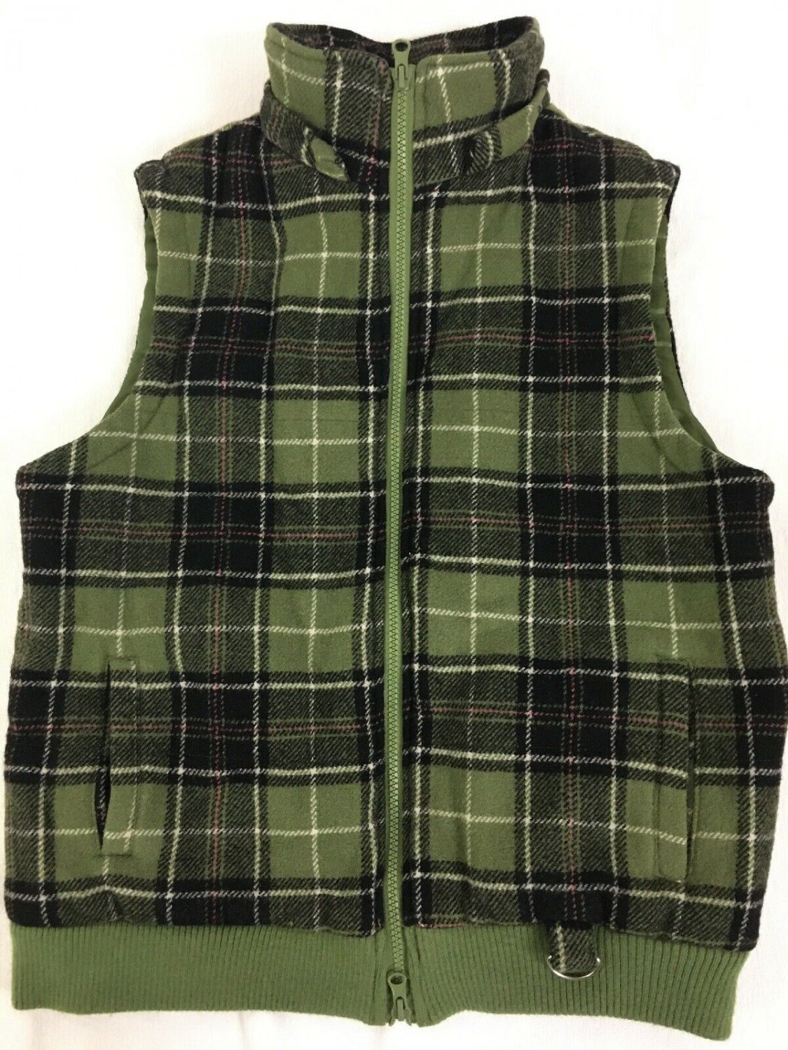Coffeeshop Vest Wool/rayon Womens Large Green Plaid