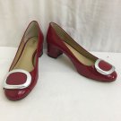 Michael Kors Shoes Block Heel Red Patent Leather Logo Buckle Womens 7 Slip On