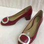 Michael Kors Shoes Block Heel Red Patent Leather Logo Buckle Womens 7 Slip On