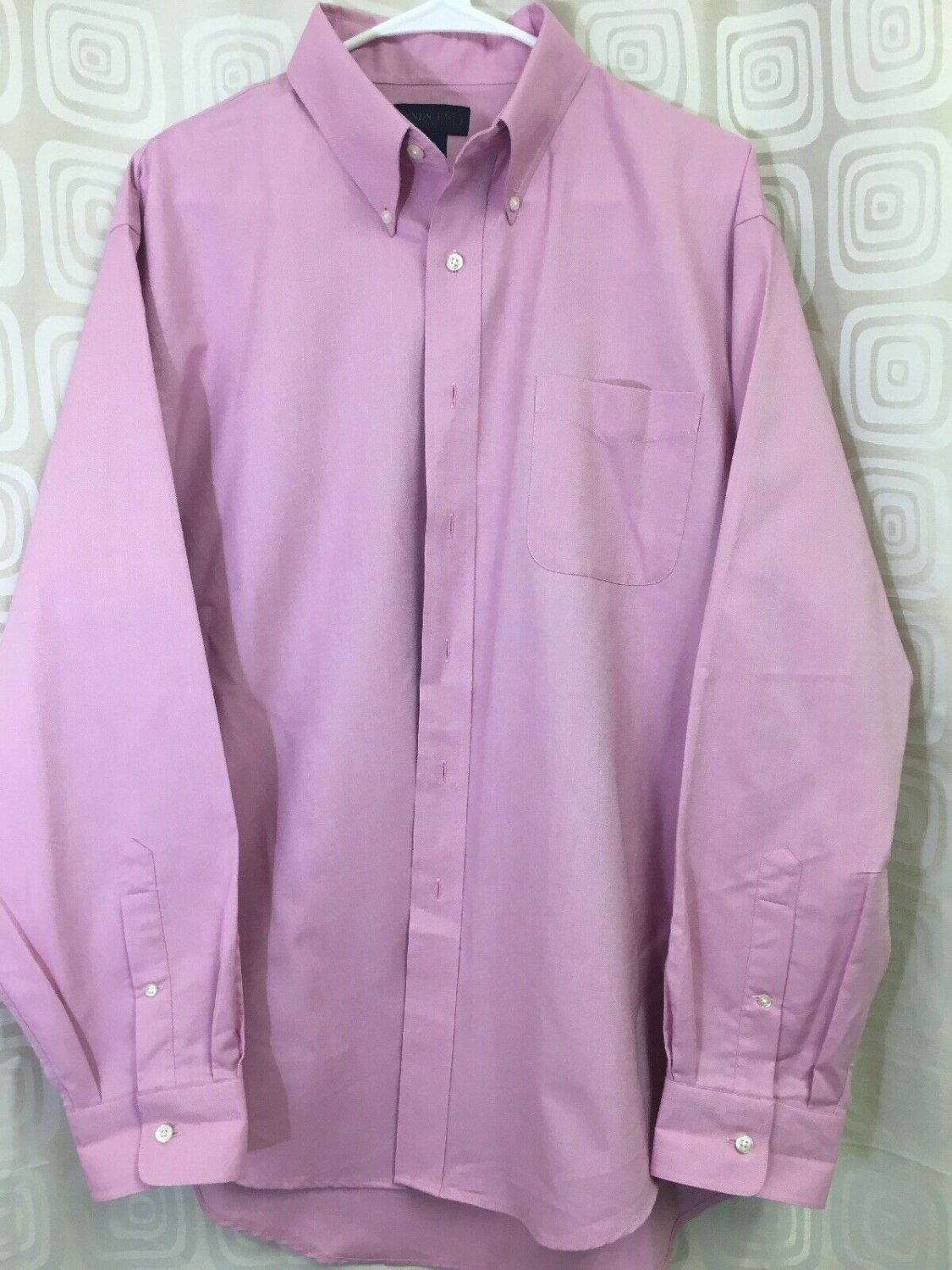 Lands End Button Up Mens 17-35 Pink Long Sleeve
