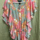 INC Blouse Womens Size 6 Sheer Butterfly Sleeves Elastic Waist