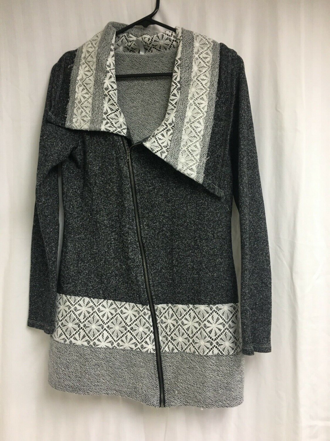 Vanity Zip Up Jacket Sweatshirt Women&acirc;��s M Lace Charcoal Gray Side Zip Collar
