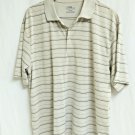 PGA Tour Short Sleeved Golf Shirt Beige Black Striped Mens Size XL Very Nice
