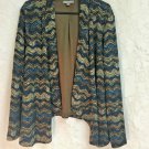 Roz And Ali Open Front Fleece Jacket Cover Sweater Womens L  Blue/brown No Belt
