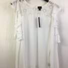 Worthington Blouse Womens Size Large Cold Shoulder Ruffle Lace Sheer