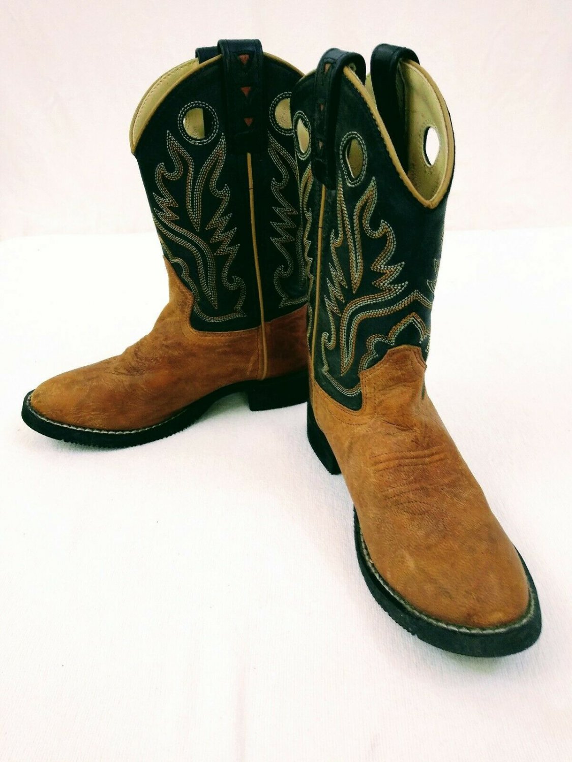 Old West CW2553 Childs Brown Leather Cowboy Boots Size 1.0-D VERY NICE Kids
