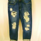 Machine pour neuf mode Distressed Blue Denim Cuffed Capris Womens Size 27 NWT