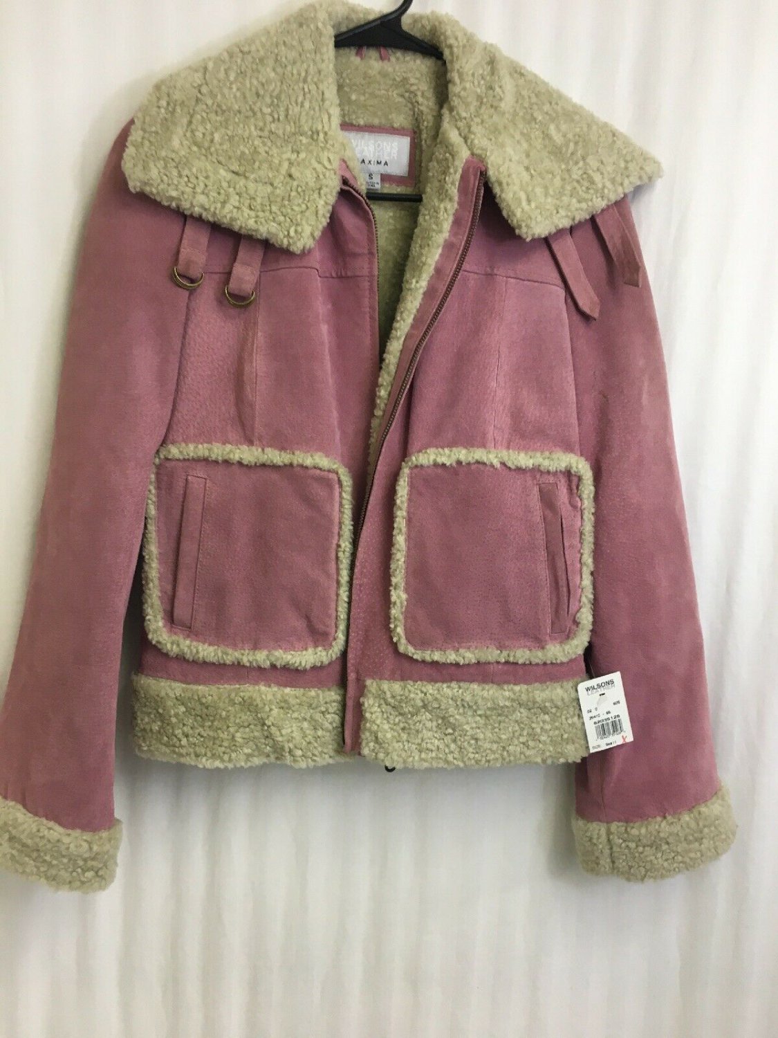 Wilsons Leather Maxima Pink Suede Coat Sherpa Lined Womens Small See Description