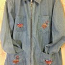 Passion 1 Jean Jacket Embroidered Hot Air Balloons Womens Size Medium Full Zip
