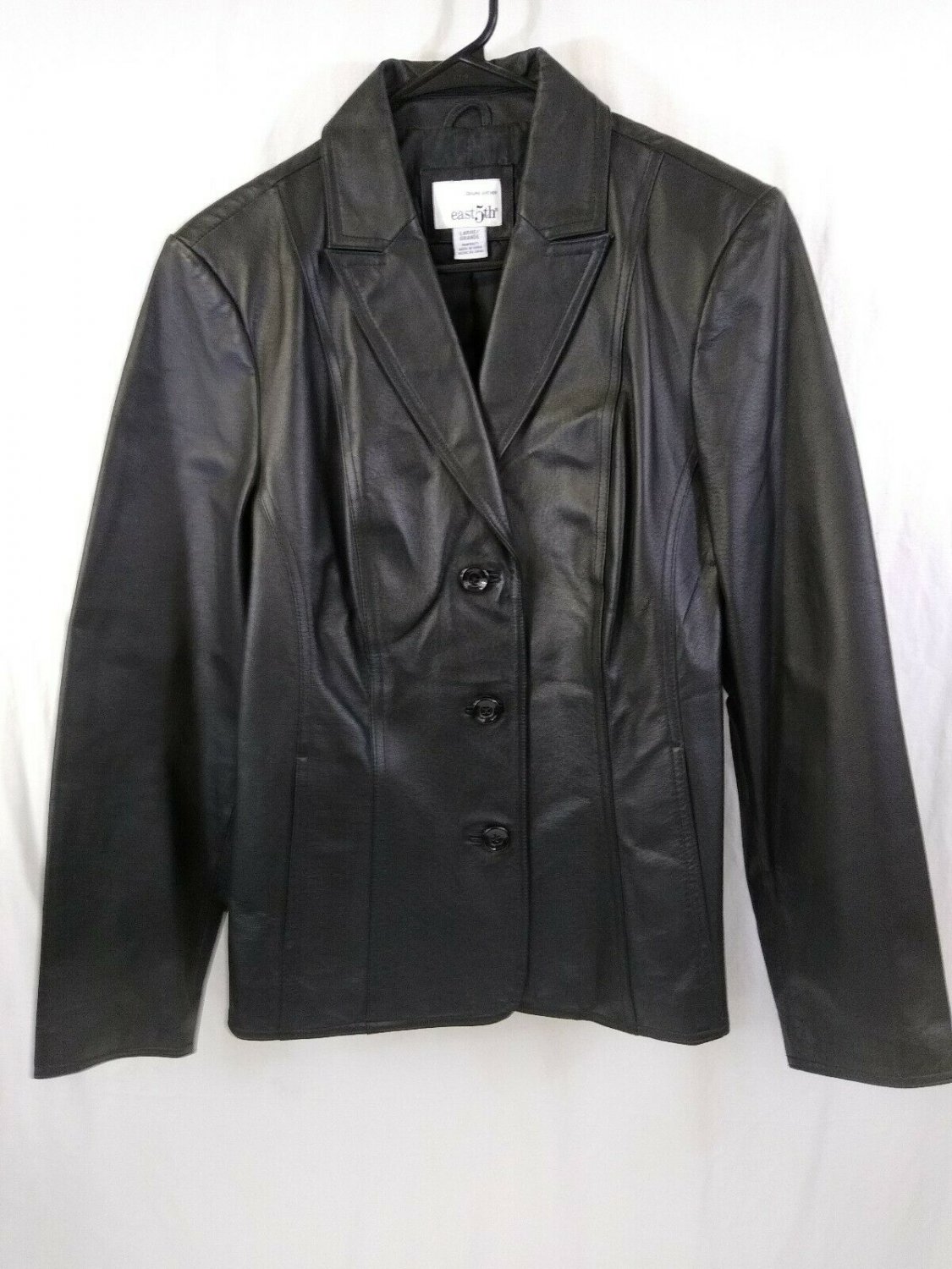 East 5th Genuine Leather Black Waist Length 3 Button Womens Jacket Size Large