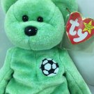 Ty Beanie Baby Kicks Soccer Bear Green 1998