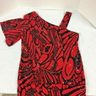 Fashion Bug Blouse Shirt Womens Small Cold Shoulder Red Black Shiny Summer
