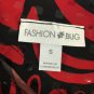 Fashion Bug Blouse Shirt Womens Small Cold Shoulder Red Black Shiny Summer