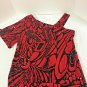 Fashion Bug Blouse Shirt Womens Small Cold Shoulder Red Black Shiny Summer