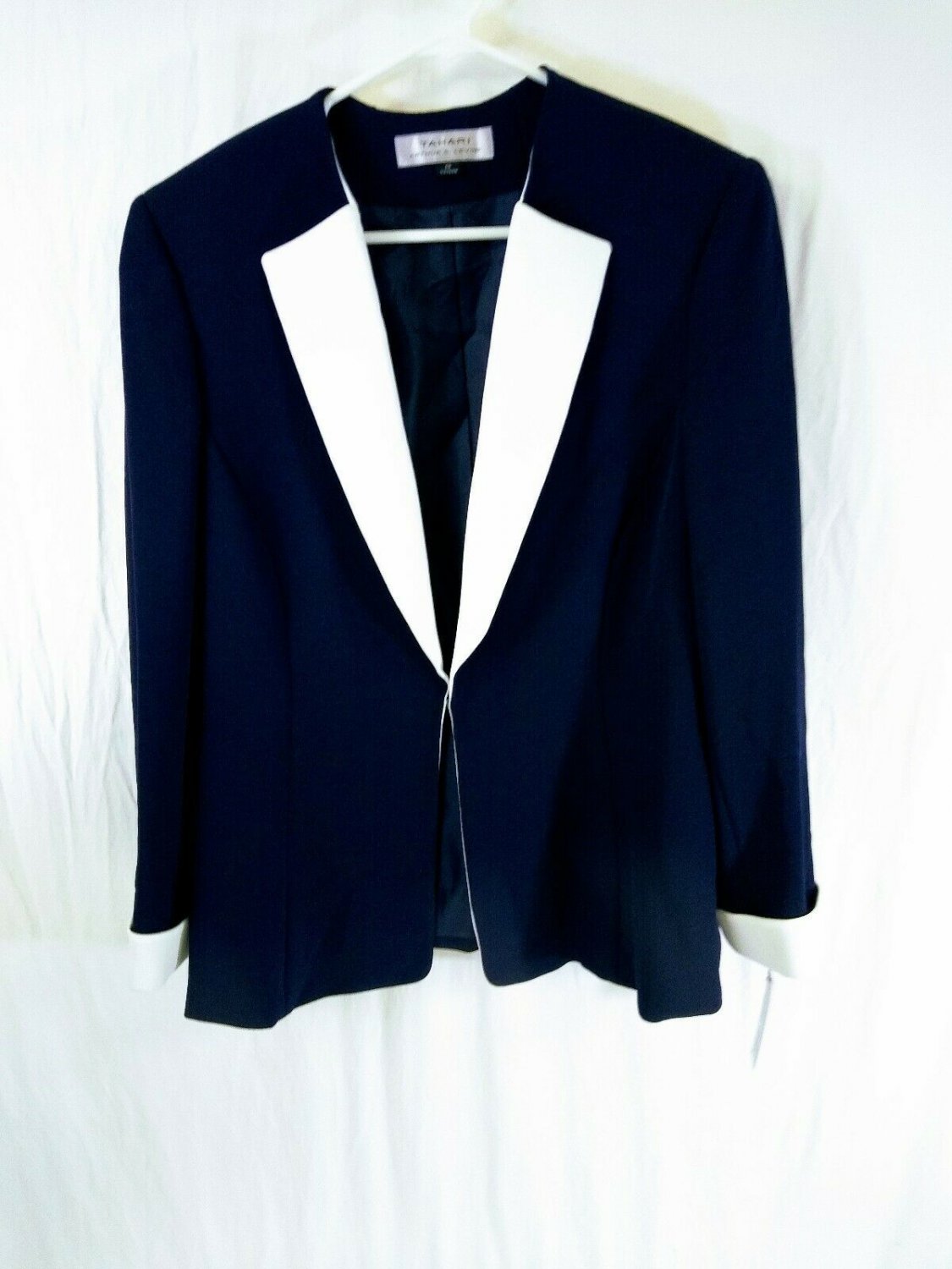 TAHARI by Arthur S Levine Navy/White Polyester/Spandex Blazer Womens Size 14 NWT