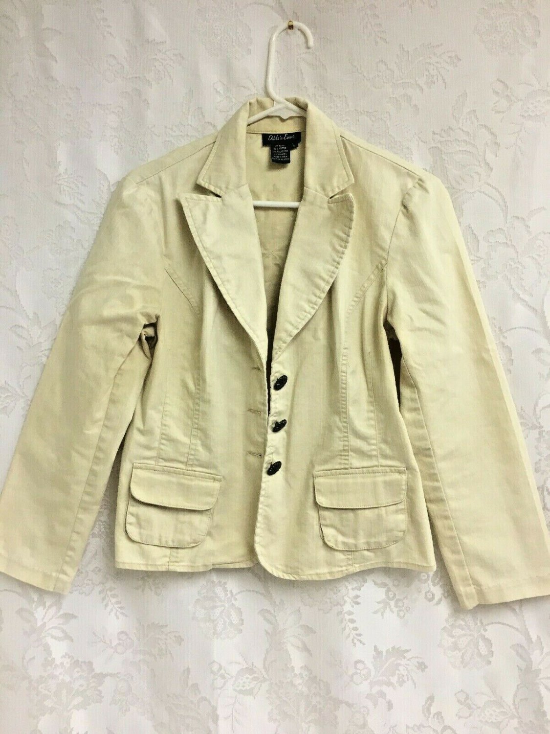 Odds And Evens Jacket Light Yellow Patchwork Flower Womens Large