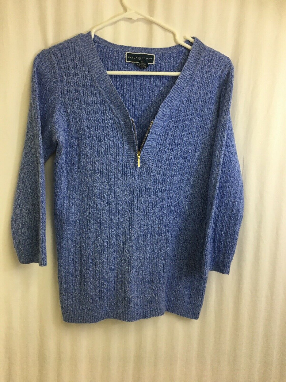 Karen Scott Sweater Womens Size Small 3/4 Sleeve Zipper Textured Cotton