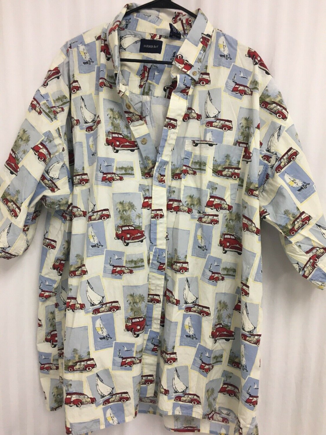 Harbor Bay Button Up Mens 4X Tall Woody Wagon Sailboat Cotton