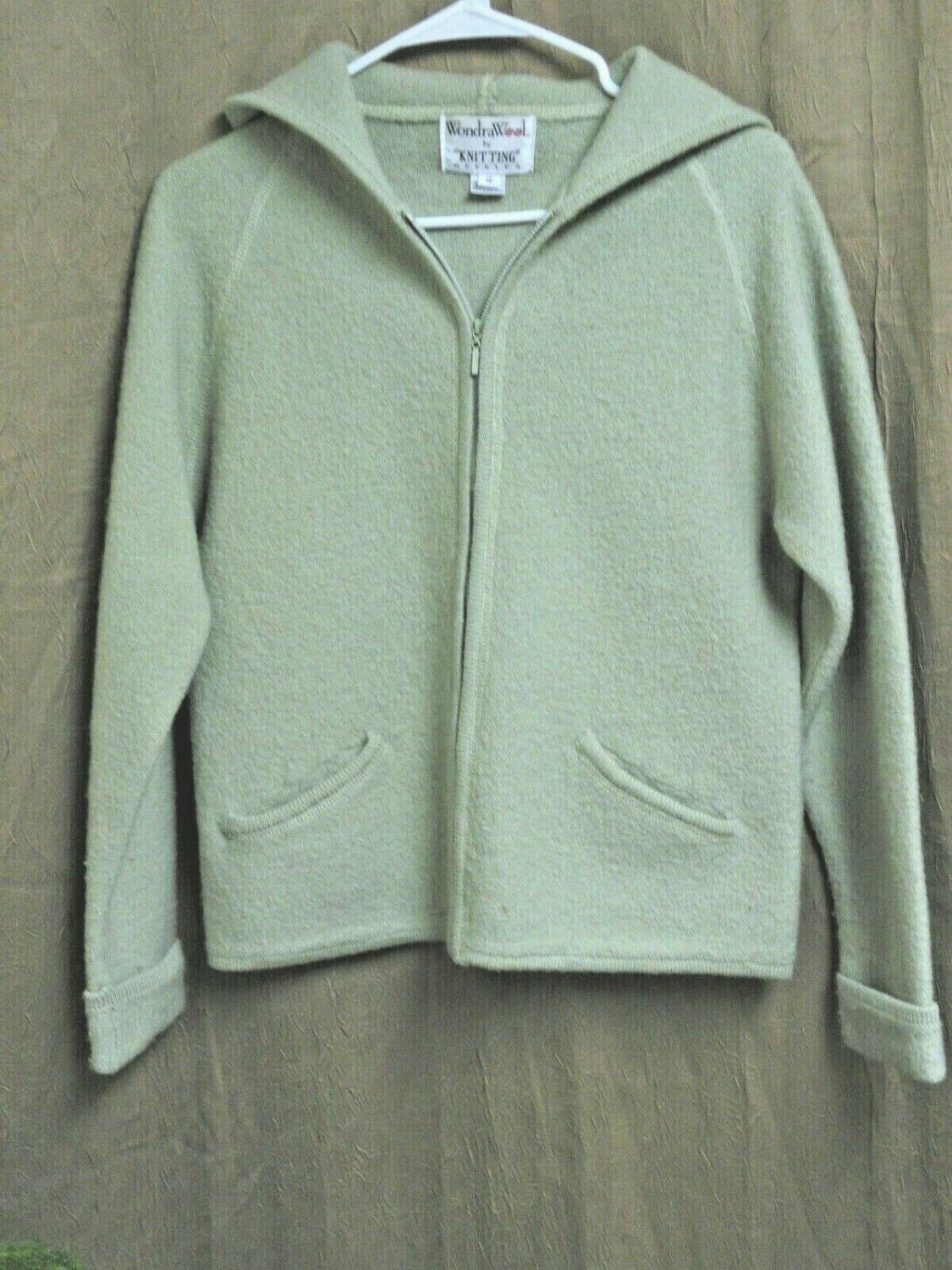 WondraWool by Knitting Needles 100% Wool Women's Green Hooded Sweater size S