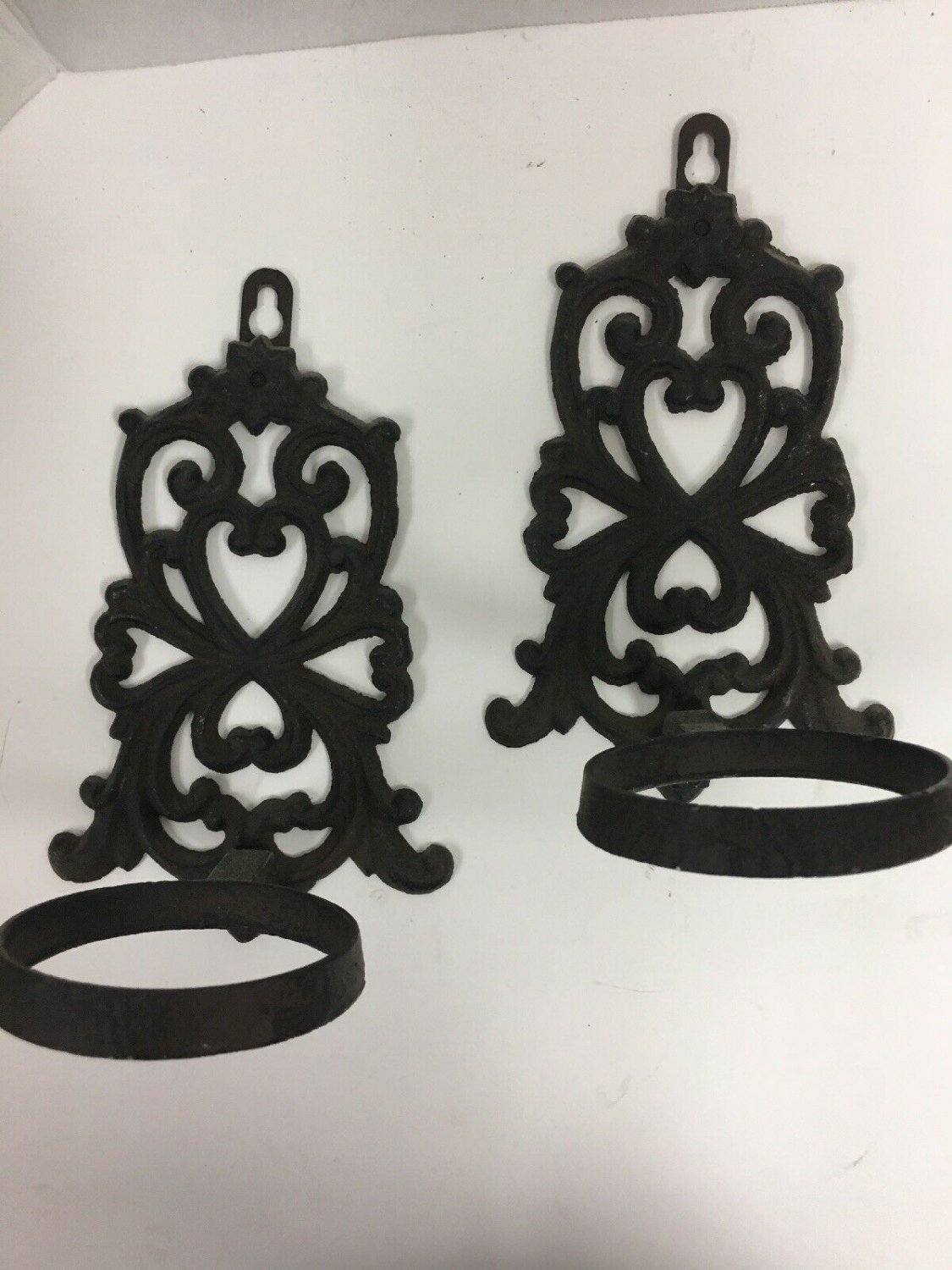 Vintage Cast Iron Wall Mount Candle Holders Set Of 2 Black