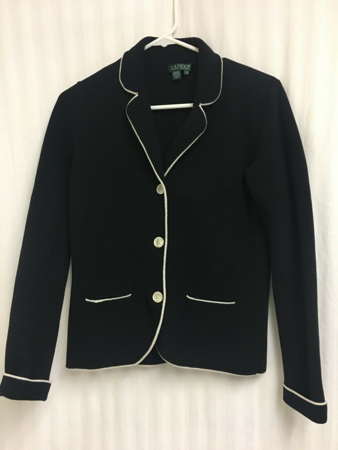 Ralph Lauren Cardigan Sweater Blazer Womens L Cotton Black