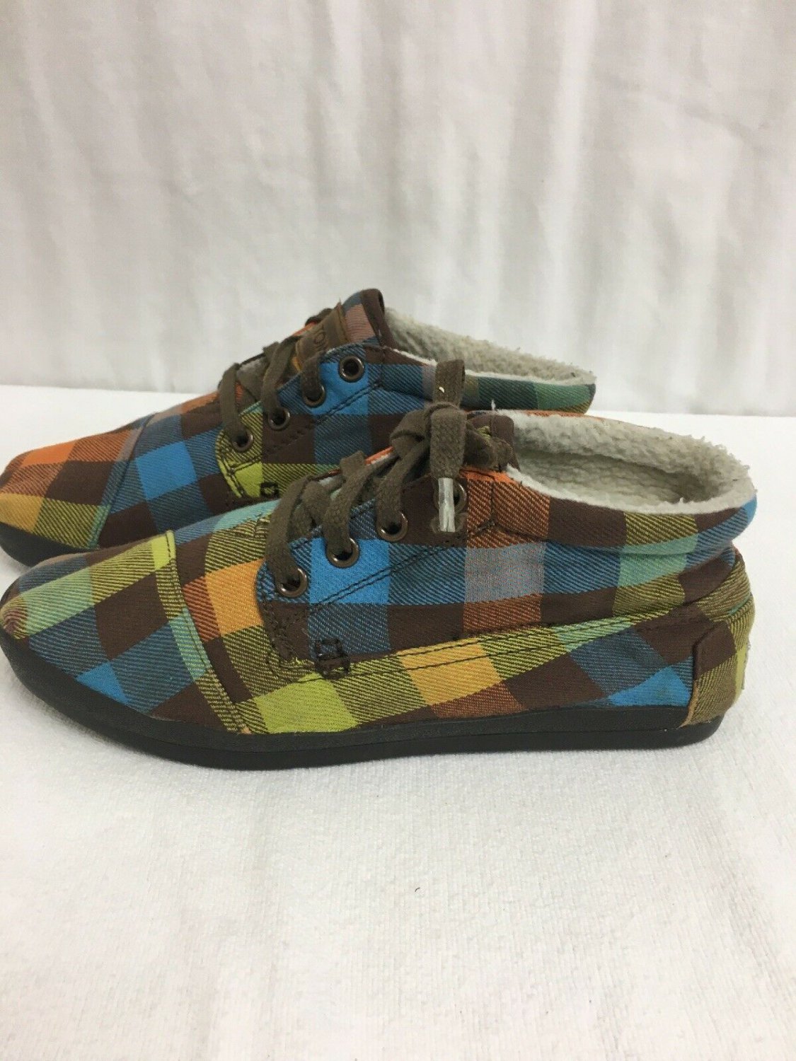 Toms Booties Cloth Sherpa Lined Plaid Womens Size 7.5 Shoes Rubber Soles