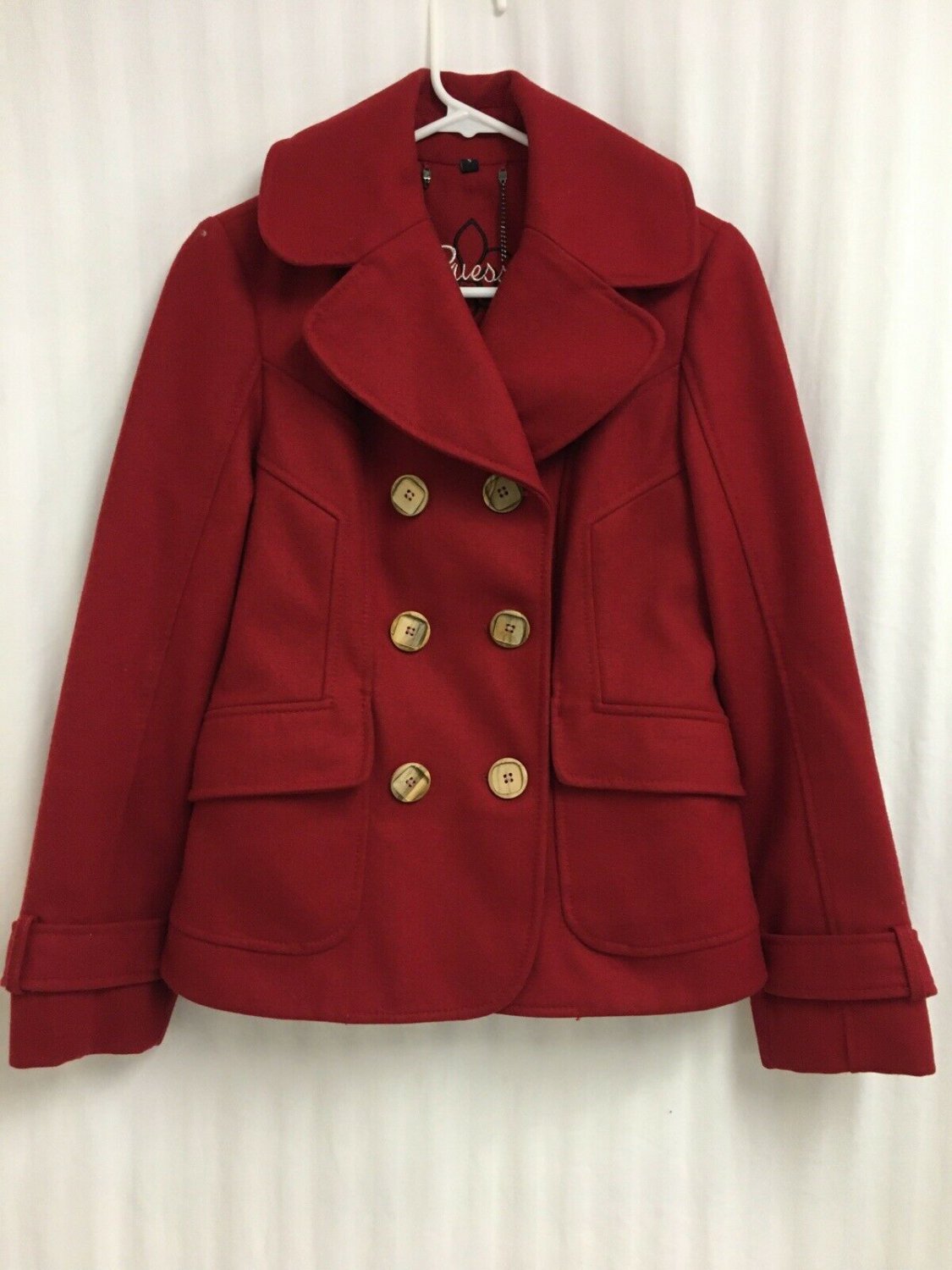 Guess Pea Coat Wool Blend Womens Small Double Breasted Red