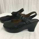 Born Shoes Buckle Wedge Clog Black Leather Heel Womens 9