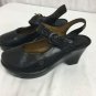 Born Shoes Buckle Wedge Clog Black Leather Heel Womens 9