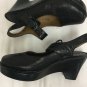 Born Shoes Buckle Wedge Clog Black Leather Heel Womens 9