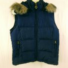 Maurice's Navy Blue Removable Hood Faux Fur Womens Down Vest Size Medium