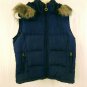 Maurice's Navy Blue Removable Hood Faux Fur Womens Down Vest Size Medium