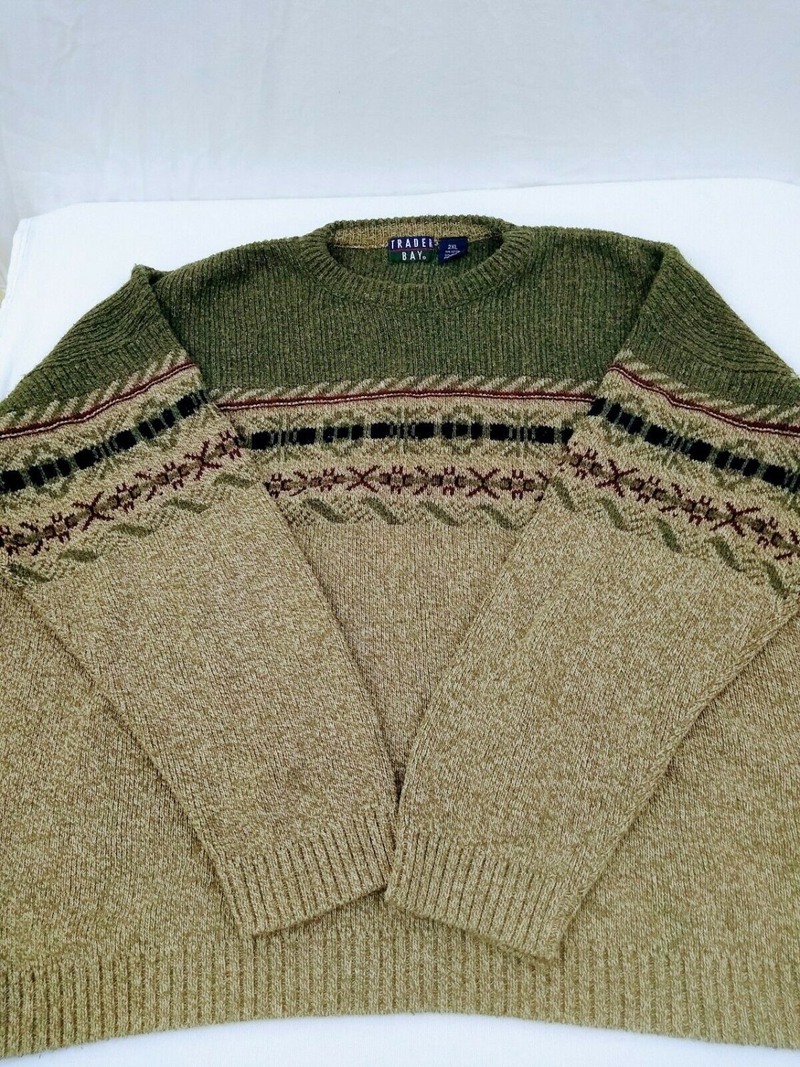 Trader Bay Pullover Long Sleeve Knit Sweater Mens Size 2XL Green Gray