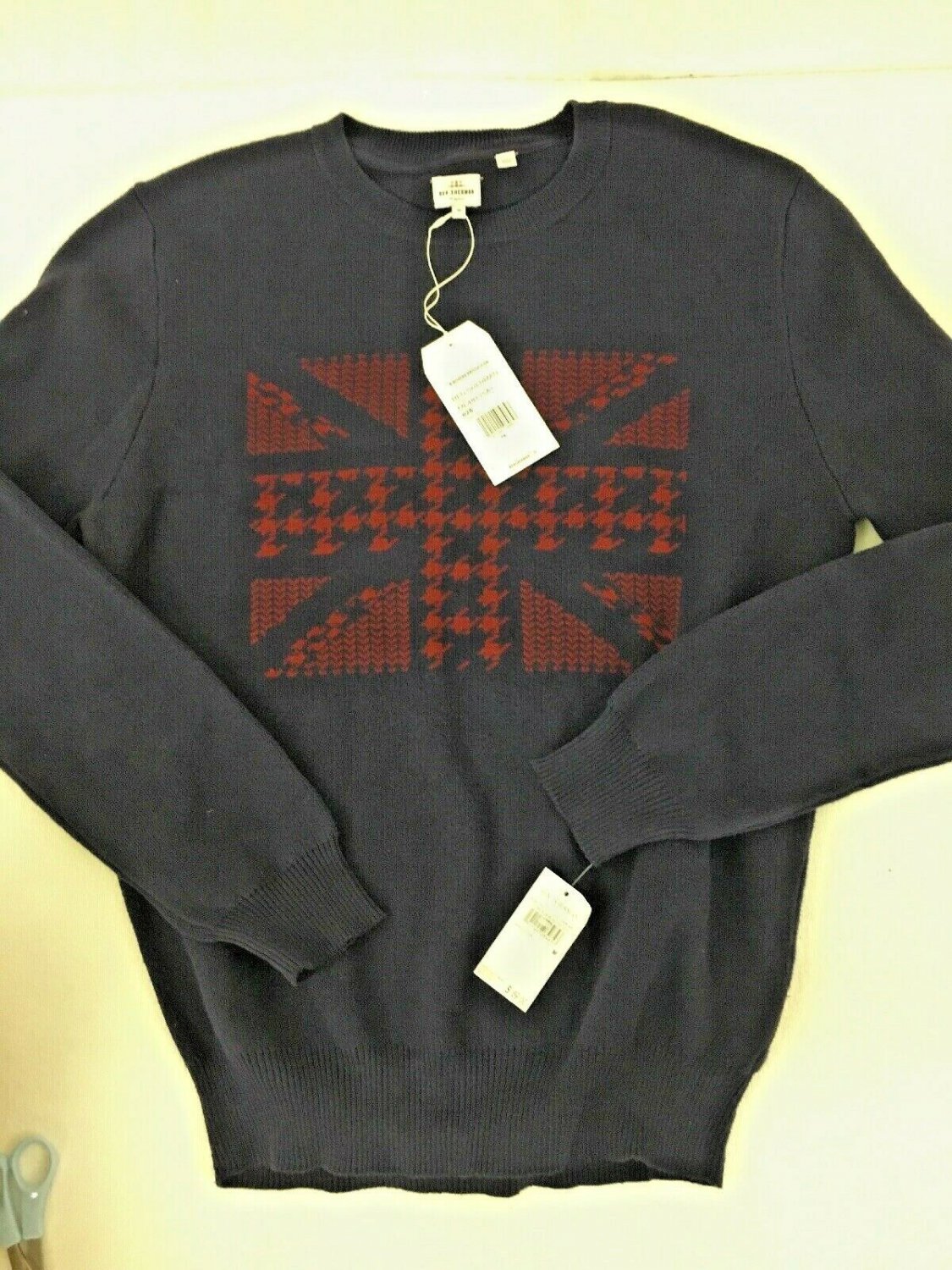 Ben Sherman Sweater Mens Size Medium New Navy Red Pullover