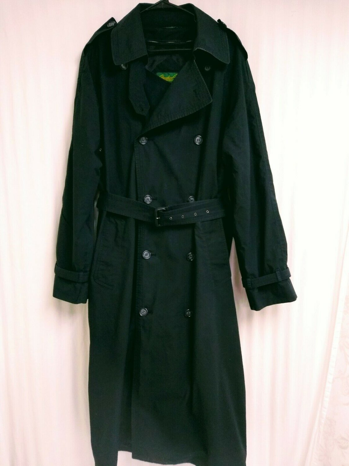 Glenshire Fine Tailored Clothing Lined Black Cotton Mens Trench Coat 44 Long