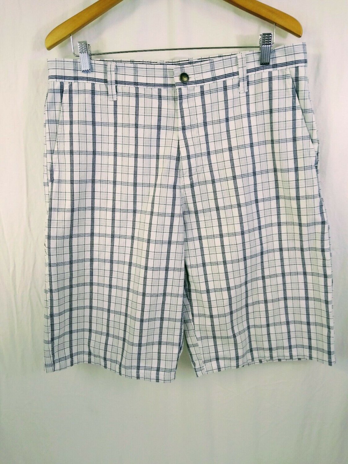 Genuine Dickies Black & White Plaid Cotton/Polyester Mens Golf Shorts Size 34