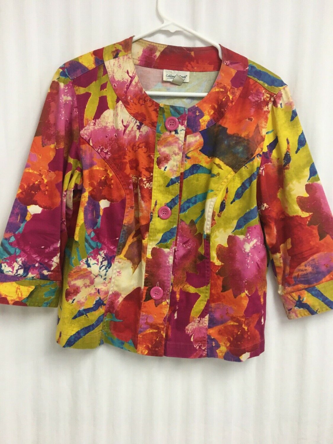 Coldwater Creek Jacket Colorful Womens Size Petite Medium 3/4 Sleeve