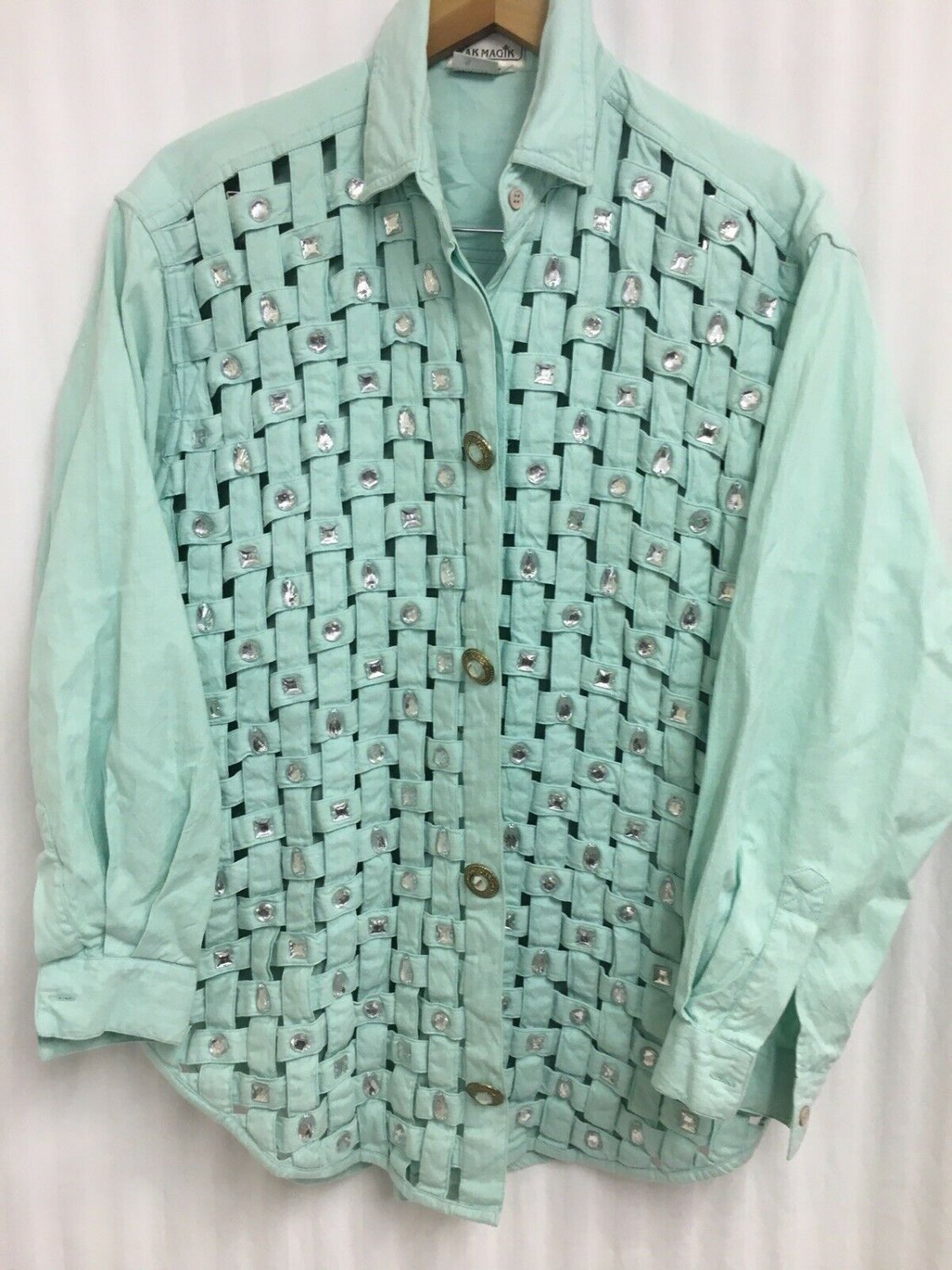 Yak Magic Shirt Blouse Bling Woven Latice Womens Large Cotton