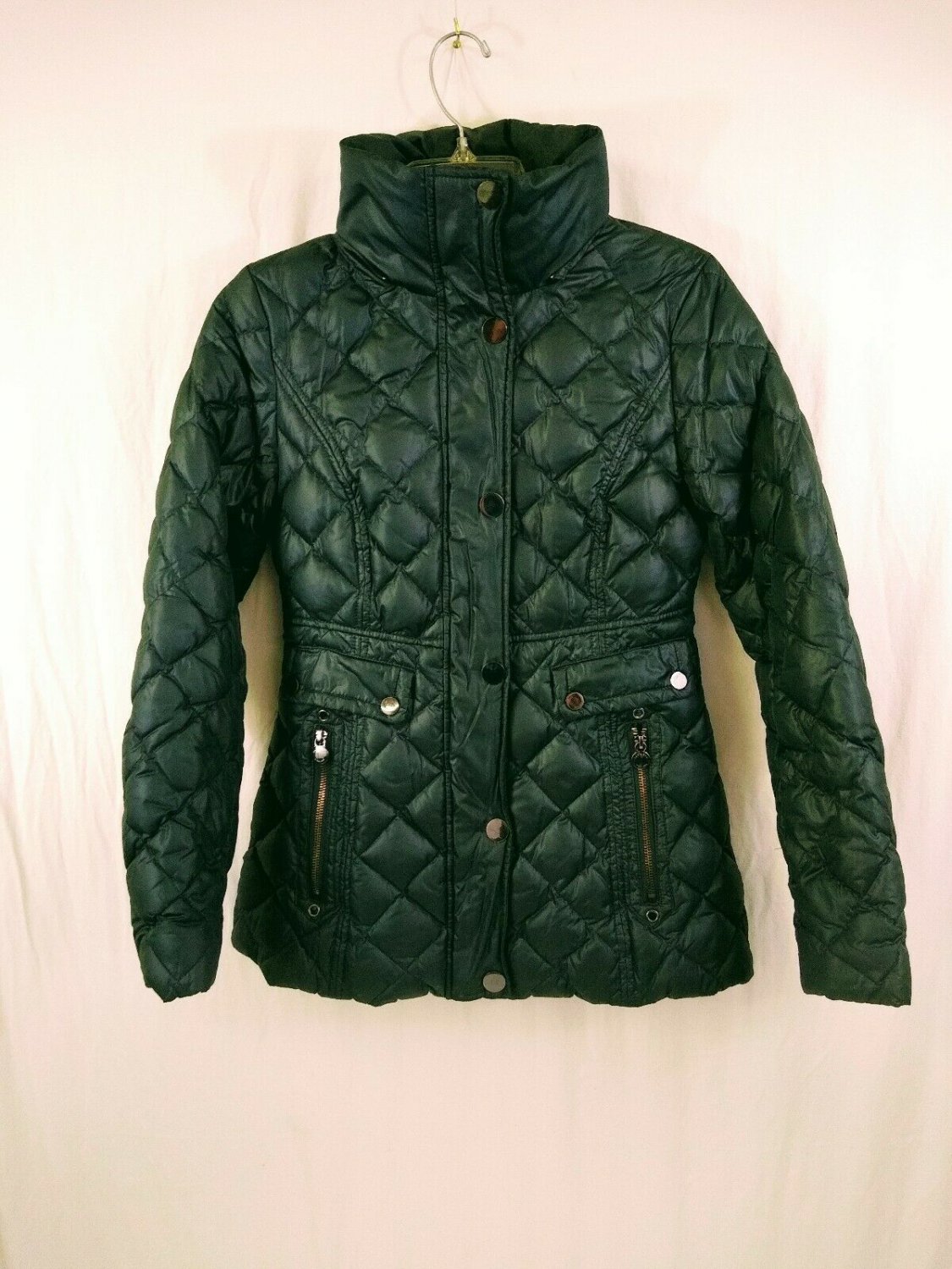 Laundry By Shelli Segal Womens Grey Down Quilted Puffer Coat NO HOOD Size XS