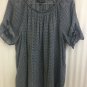 Fred David Blouse Top Polka Dot Pullover Womens 1X Peasant Elastic Neck Sheer