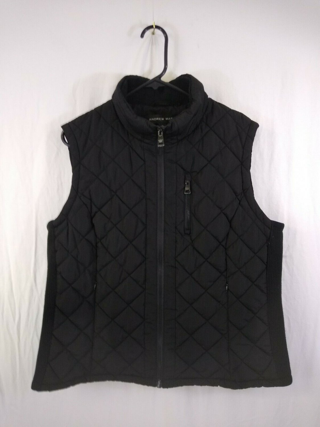 Andrew Marc Womens Black Polyester Full Zip Lined Quilted Puffer Vest Size XL