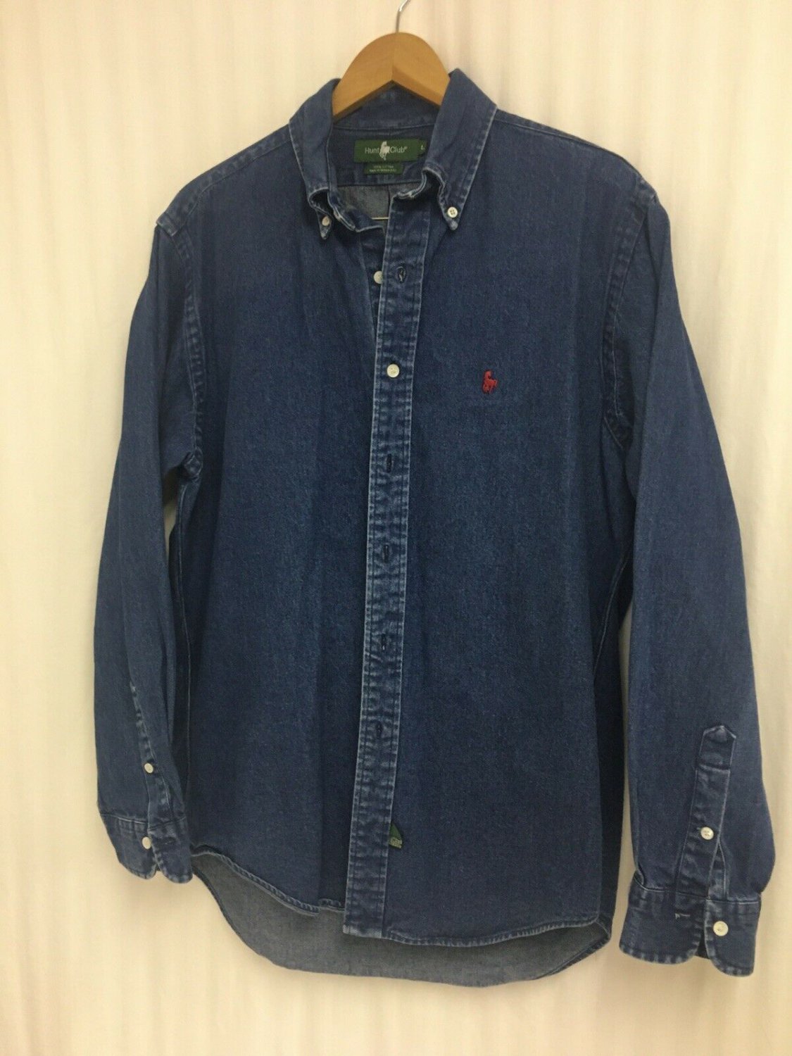 Hunt Club Button Up Jean Denim Mens Large Blue Cotton Long Sleeve